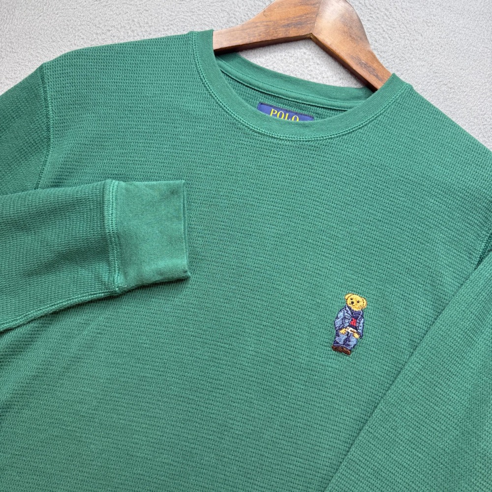 Polo Ralph Lauren Polo Bear Waffle Knit Sleepwear Shirt Mens Medium Green Preppy